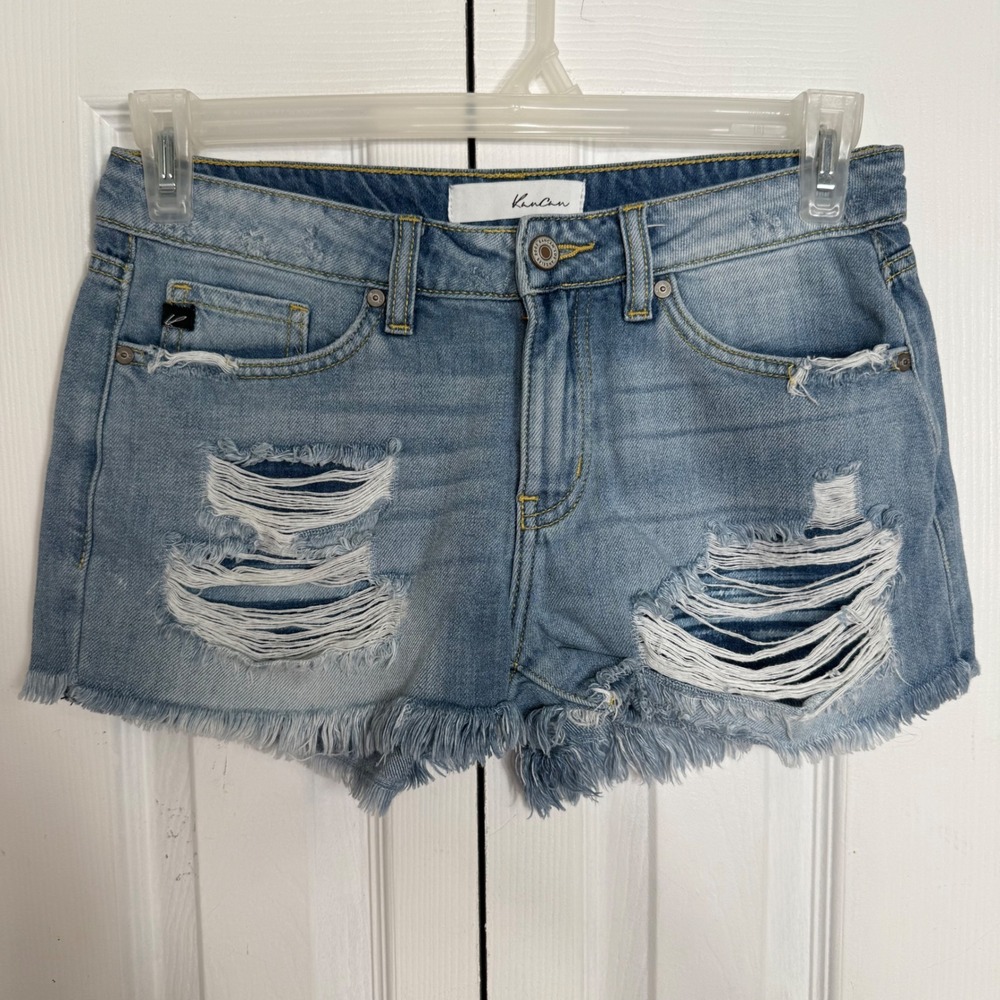 Kancan Distressed‎ Denim Shorts 5/26 Light Blue Y2K Edgy Frayed Cutoffs KC8377L